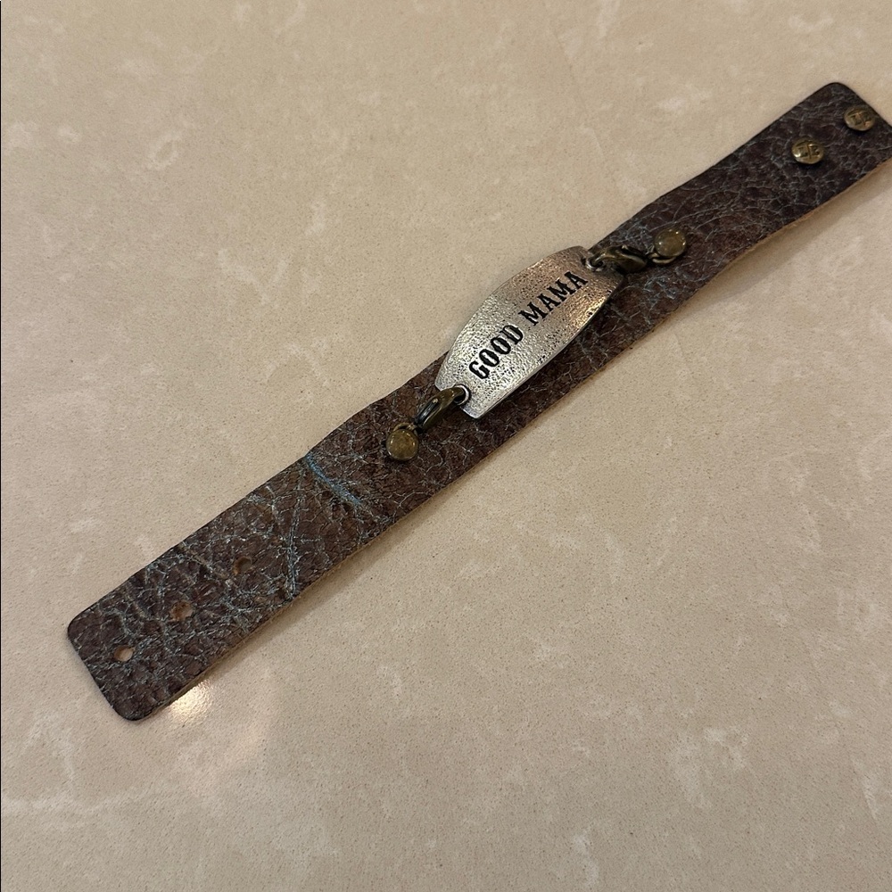 Brown Leather Bracelet “good mama”